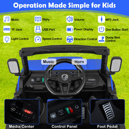 12V Ride on Dump Truck with Electric Dump Bed with Music and Remote Control-Blue