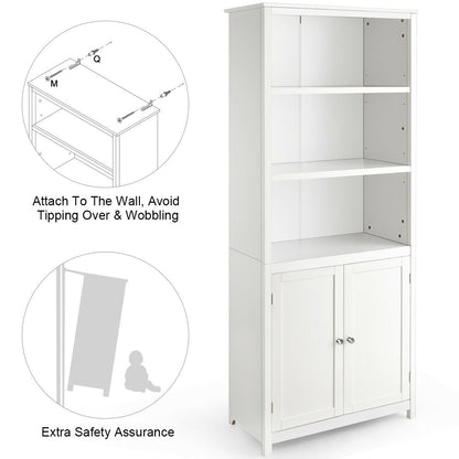 Wooden Tall Bookcase with 3-Tier Storage Cabinet-White