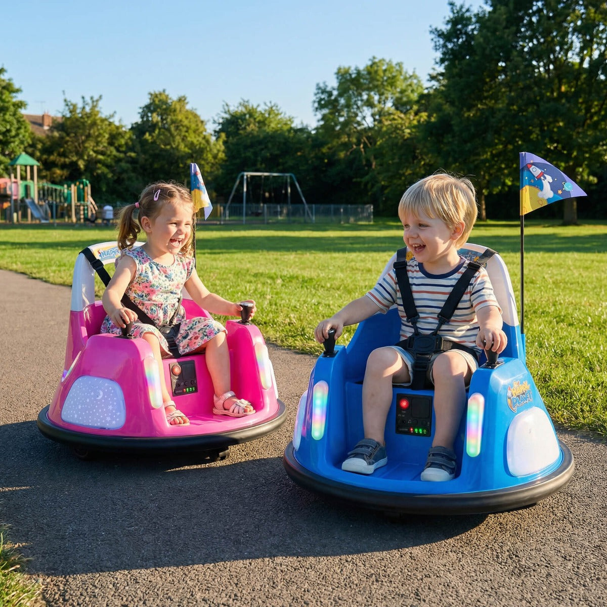 12V Bumper Car for Kids with Remote Control and Lighting Modes-Pink