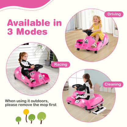 12V Electric Cleaning Go Kart Ride on Race Car with Detachable Mop-Pink
