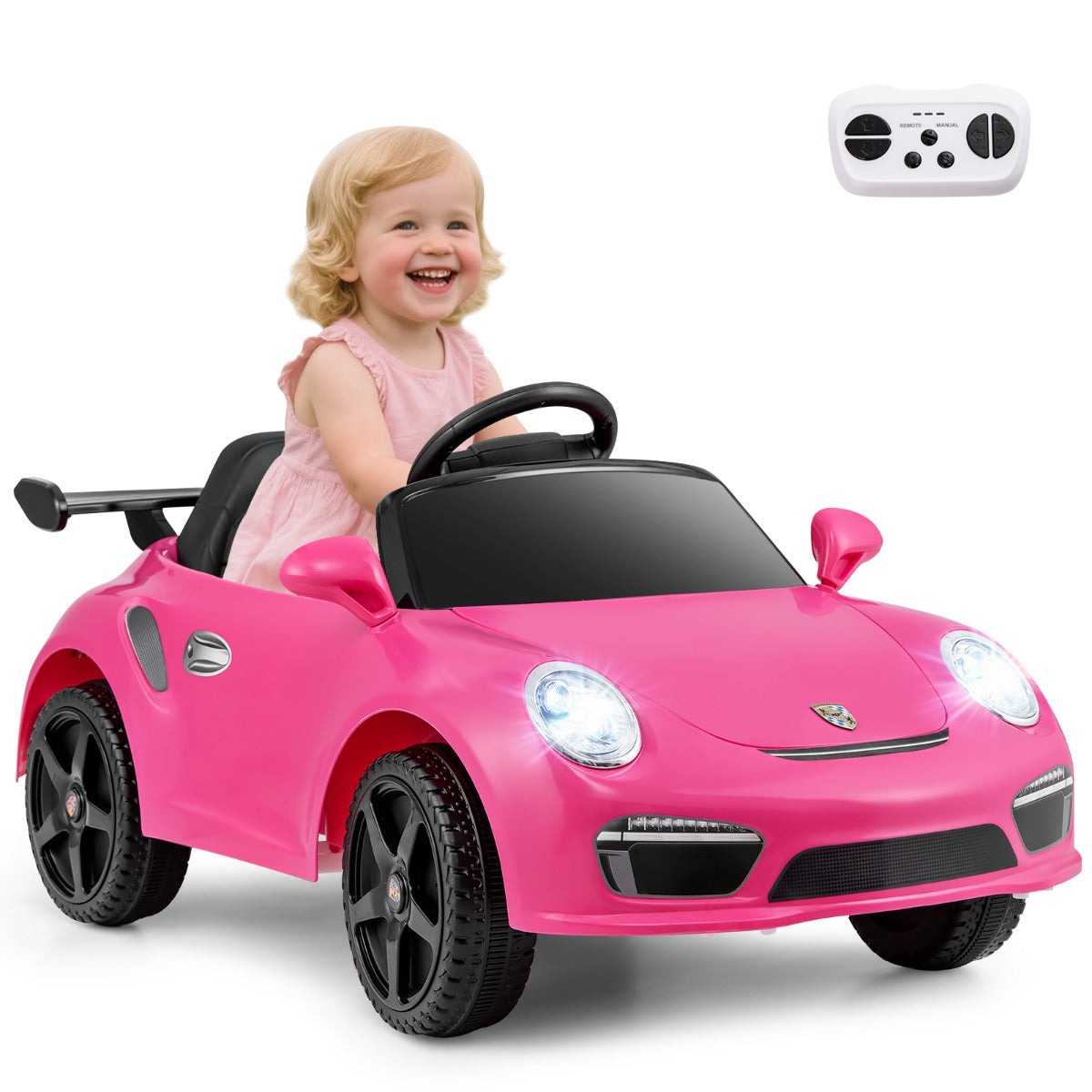 Licensed Porsche Electric Vehicle 12V Kids Ride on Car with Remote Control-Rose