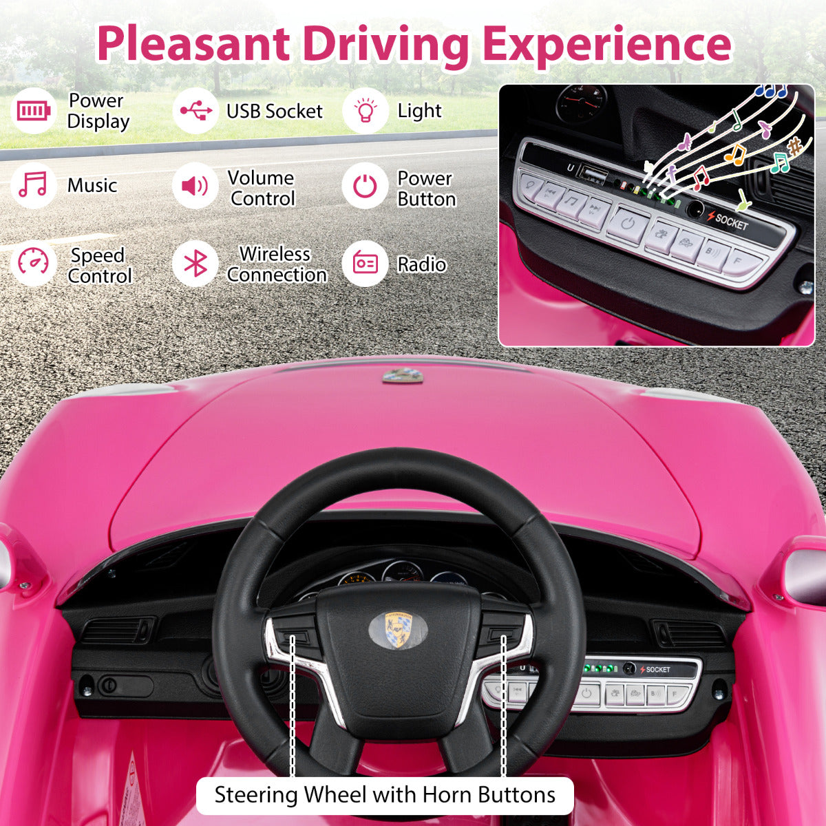 Licensed Porsche Electric Vehicle 12V Kids Ride on Car with Remote Control-Rose