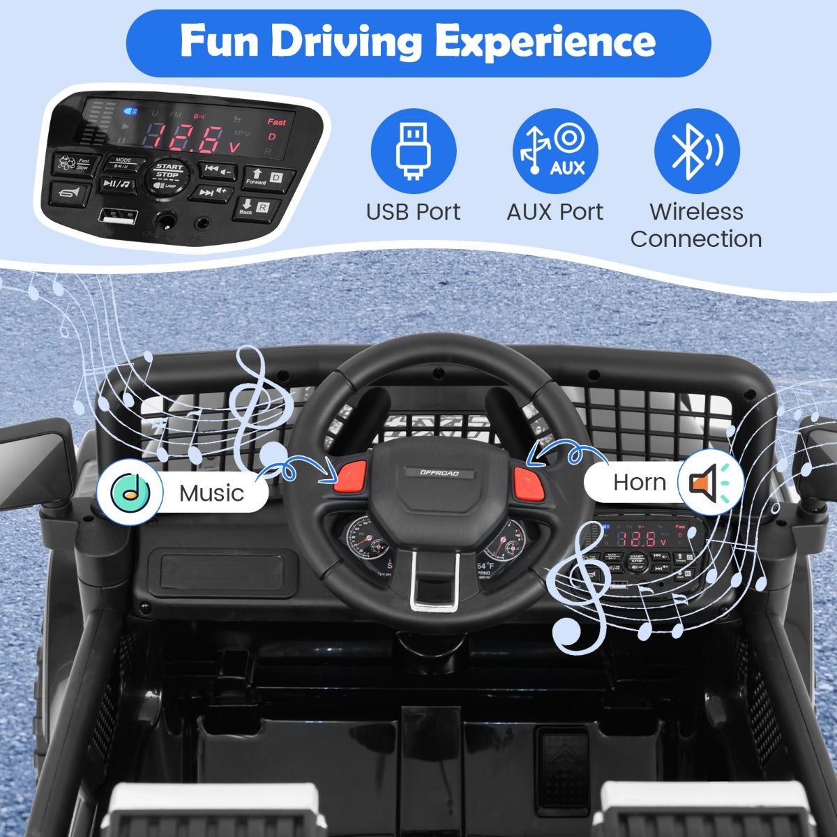 12V Kids Ride on Truck Car with Remote Control and LED Lights-Black