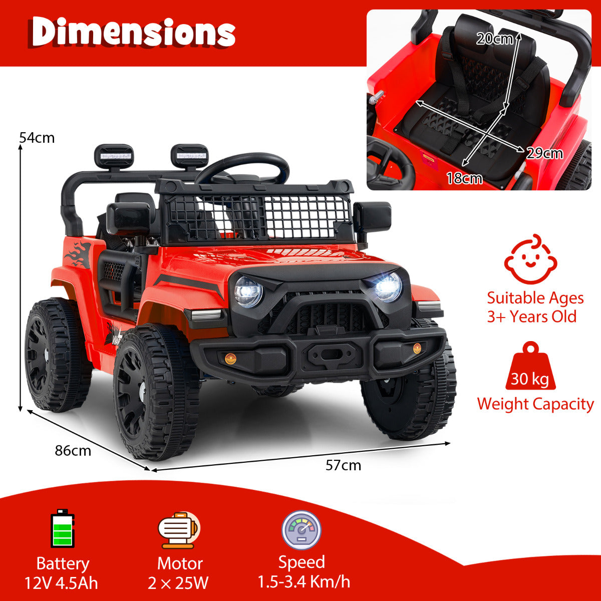 12V Kids Ride on Truck Car with Remote Control for Kid Over 3 Years Old-Red
