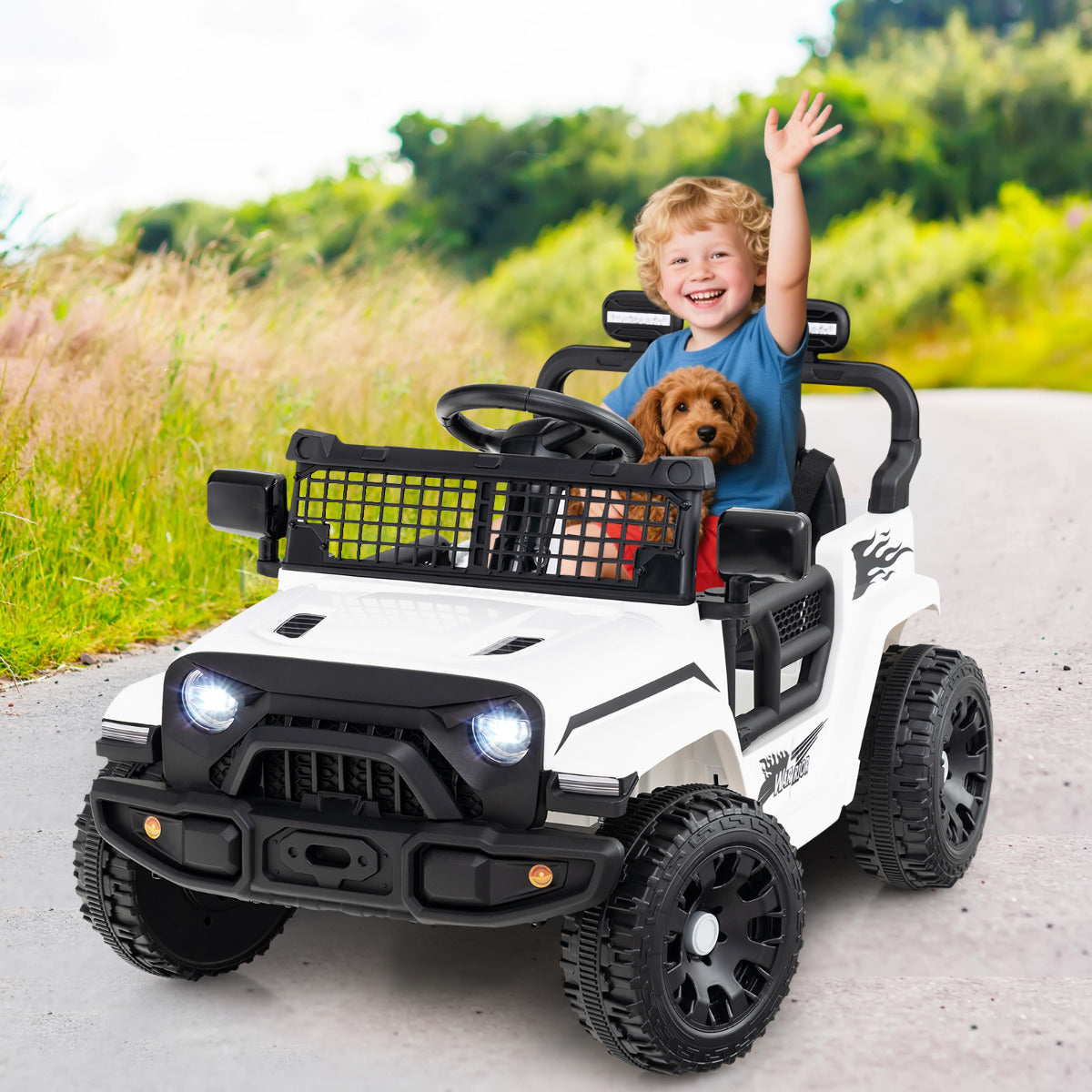 12V Kids Ride on Truck Car with Remote Control for Kid Over 3 Years Old-White