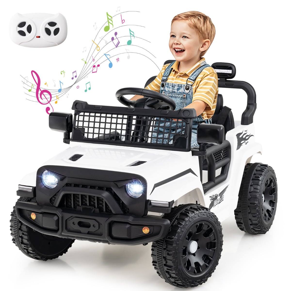12V Kids Ride on Truck Car with Remote Control for Kid Over 3 Years Old-White