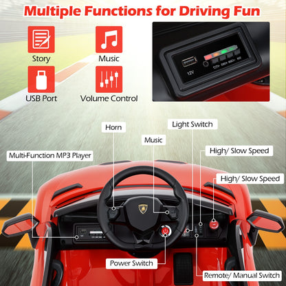 12V Licensed Lamborghini Kids Ride on Car with Remote Control-Red
