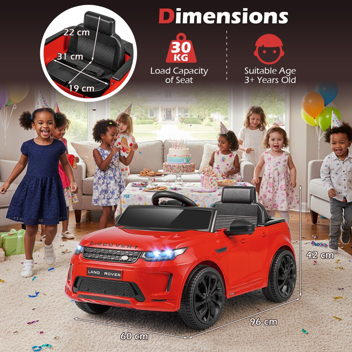 12V Ride on Car with Remote Control and Music Licensed Land Rover-Red