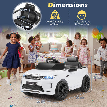 12V Ride on Car with Remote Control and Music Licensed Land Rover-White