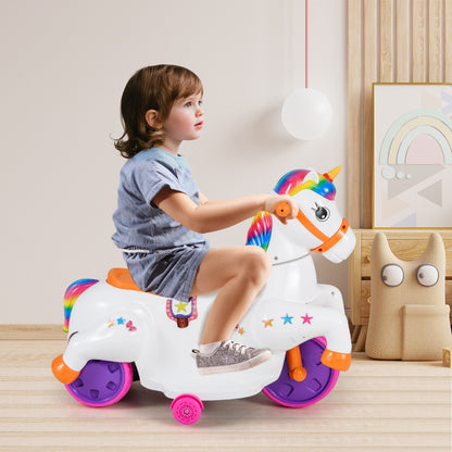 12V Unicorn Ride on Toy with Training Wheels for Kids-Orange