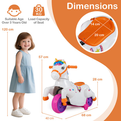 12V Unicorn Ride on Toy with Training Wheels for Kids-Orange