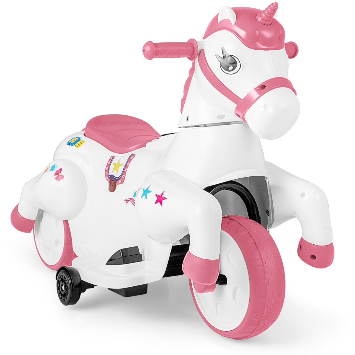 12V Unicorn Ride on Toy with Training Wheels for Kids-Pink
