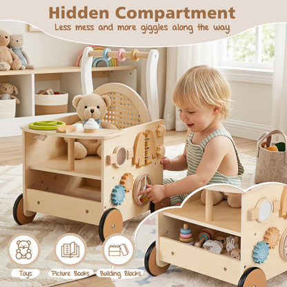 13-In-1 Wooden Baby Walker with Wheels and Storage for Boys Girls Aged 1+