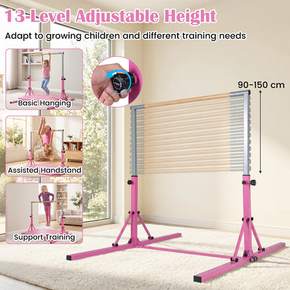 13-Level Adjustable Heights Foldable Gymnastics Bar for Kids-Pink