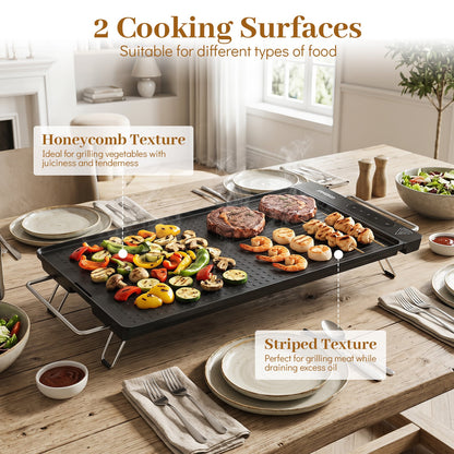 1300W BBQ Electric Teppanyaki Grill with Removable Touch Panel and 2 Nonstick Cooking Zones-Black