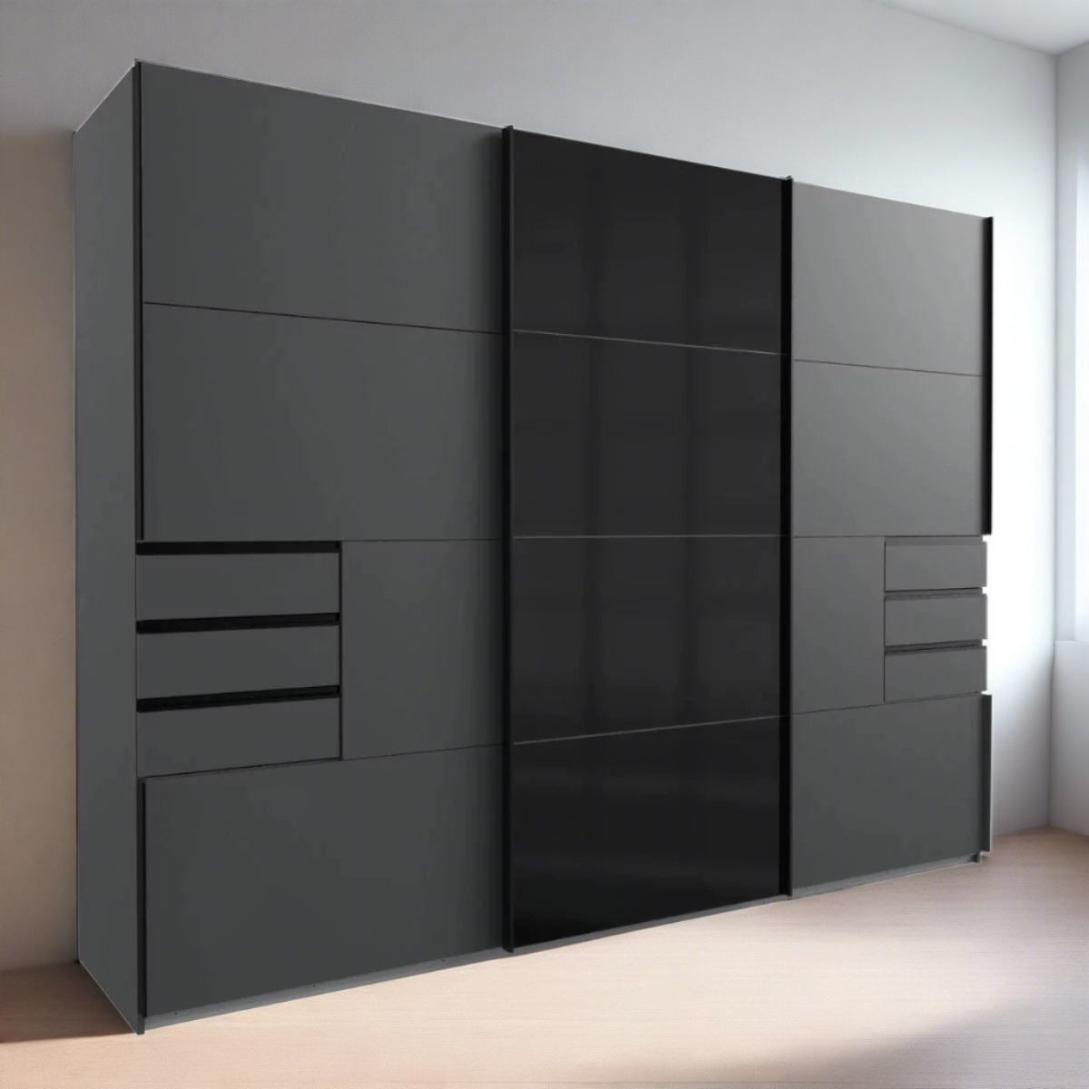 Divac 3 Door Sliding Wardrobe with Mirror - Black