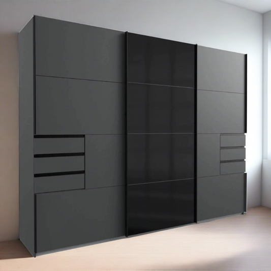 Divac 3 Door Sliding Wardrobe with Mirror - Black