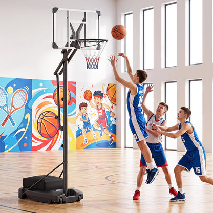 131-263 cm Rim Height Adjustable Basketball Hoop with Shatterproof Backboard Wheels and Weight Bag for Teens
