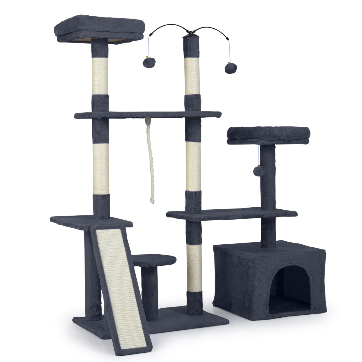 136 CM Tall Cat Tree Tower with Sisal Scratching Posts-Dark Grey