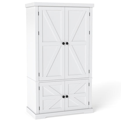 139 cm Pantry Cabinet with 4 Doors and 6 Door Shelves-White