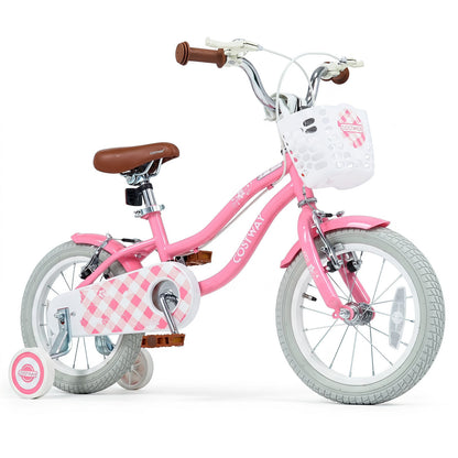 14 Inch Girls Bike with Basket for 3-5 Years Retro Series Peach Pink