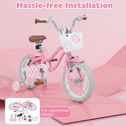 14 Inch Girls Bike with Basket for 3-5 Years Retro Series Peach Pink