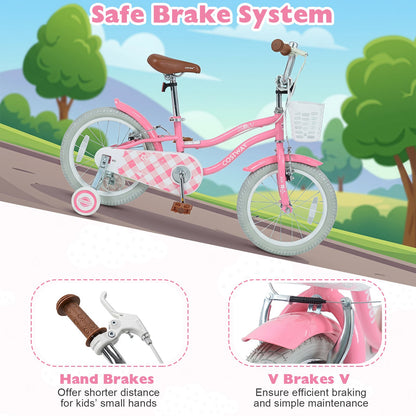14 Inch Girls Bike with Basket for 3-5 Years Retro Series Peach Pink