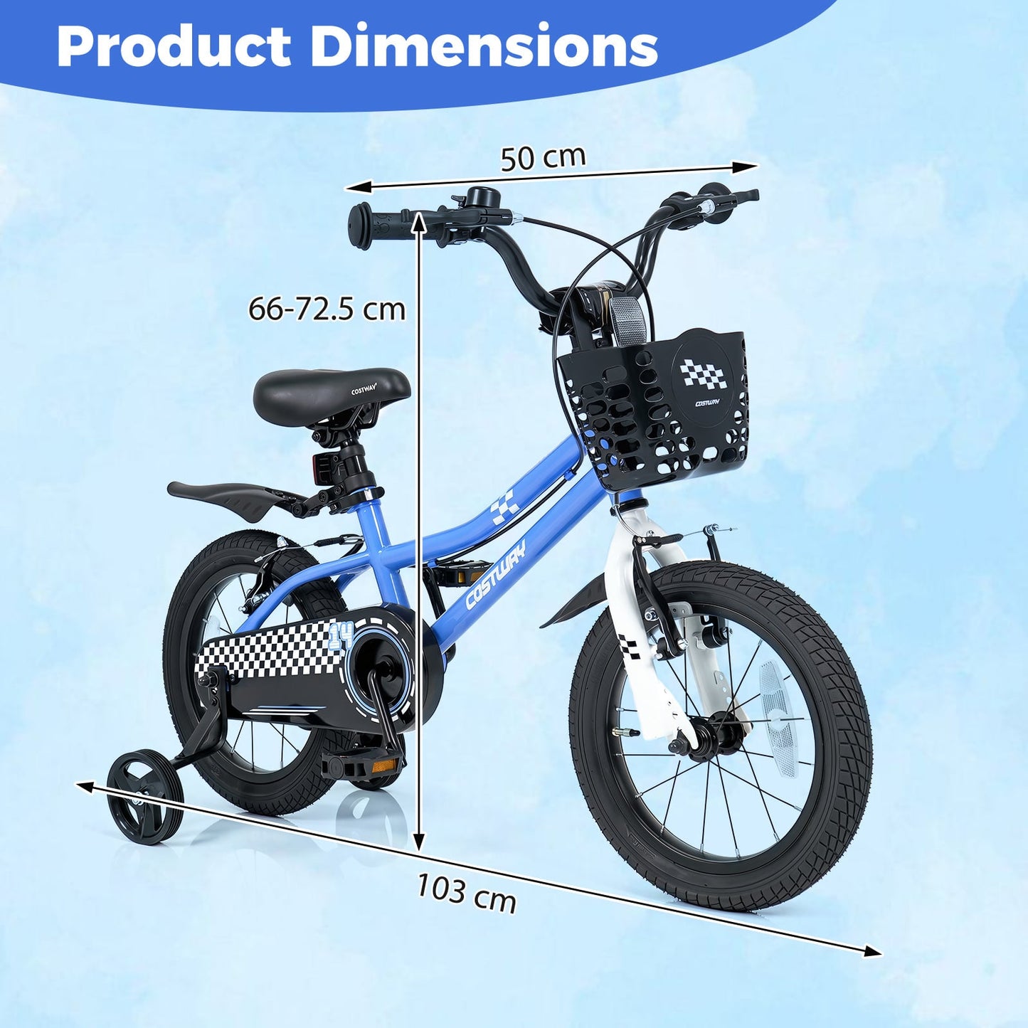 14 Inch Kids Bike with Dual Brakes for 3-5 Years Checkered Racing Series Blue