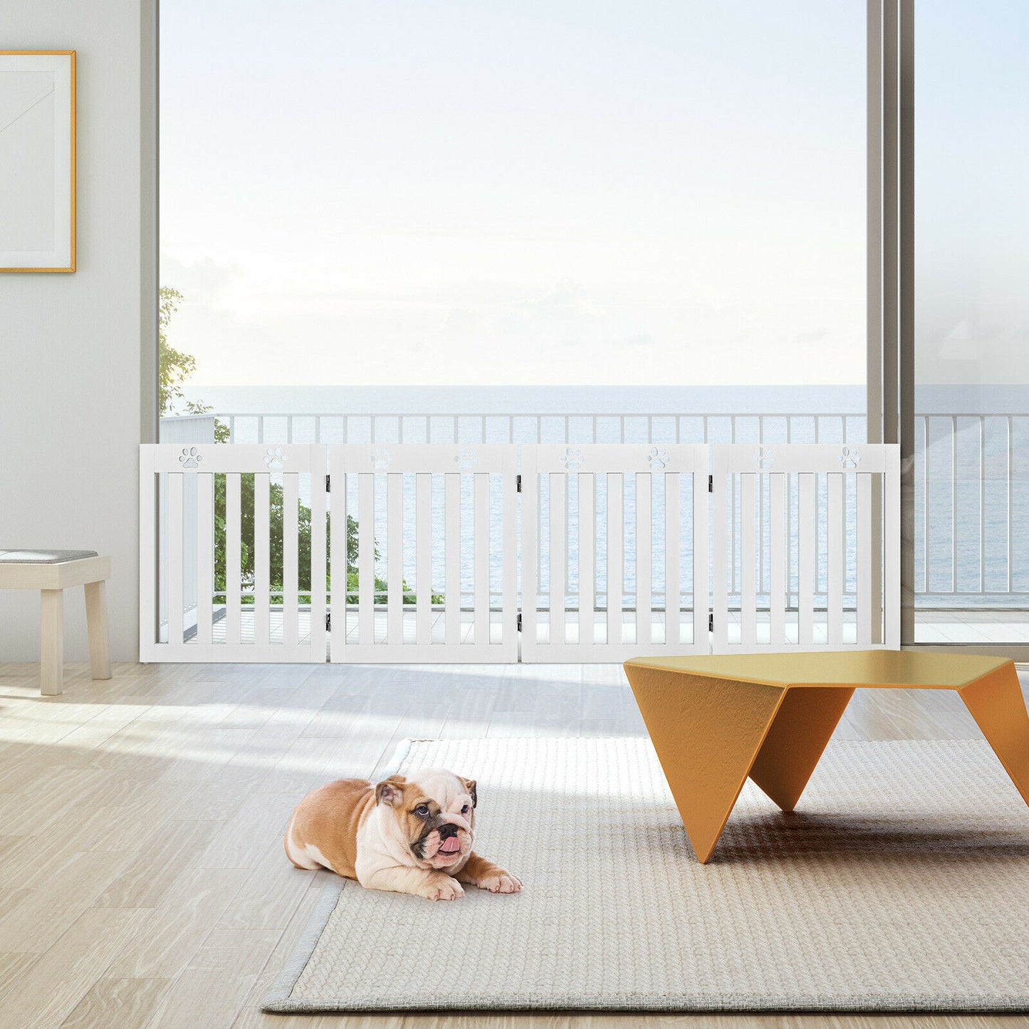 4 Panels Folding Pet Gate-White