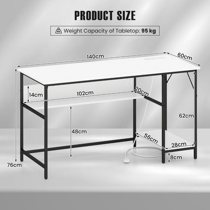 140 x 60 CM Computer Desk with Charging Station Home Office PC Desk with 4 Power Outlets and 2 USB Ports-White