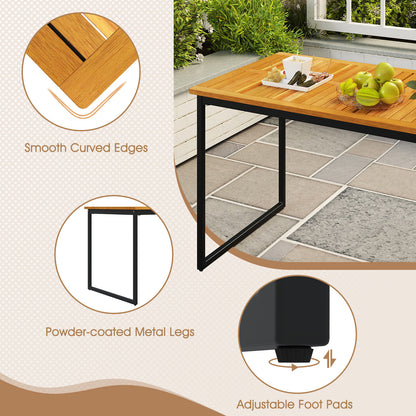 140 x 70cm Acacia Wood Dining Table for 6 People with Slatted Tabletop