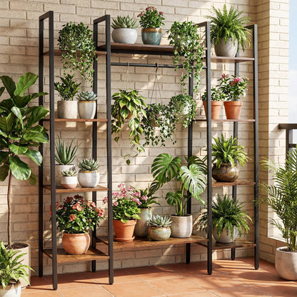 141cm Tall Plant Stand 10-Tier Plant with 16 Colors LED Strip Lights-Rusticbrown