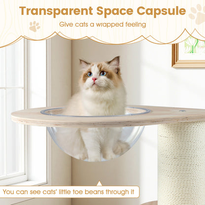Wooden Cat Tree 3-Level Cute Kitten Tower with Condo Space Capsule Scratching Posts