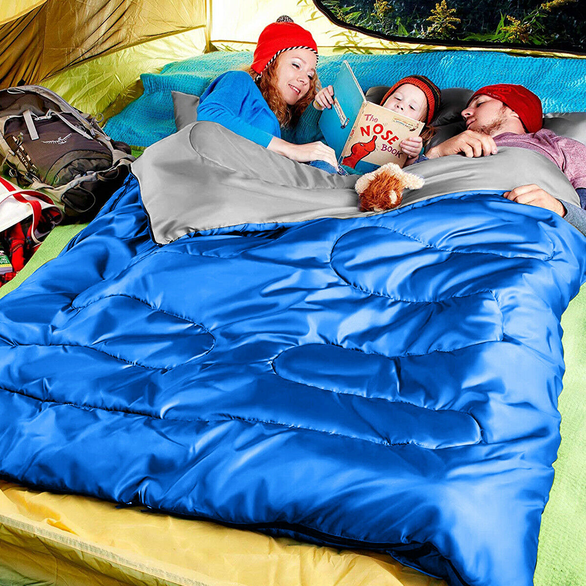 Double Sleeping Bag Extra Large Waterproof with Carrying Bag-Blue
