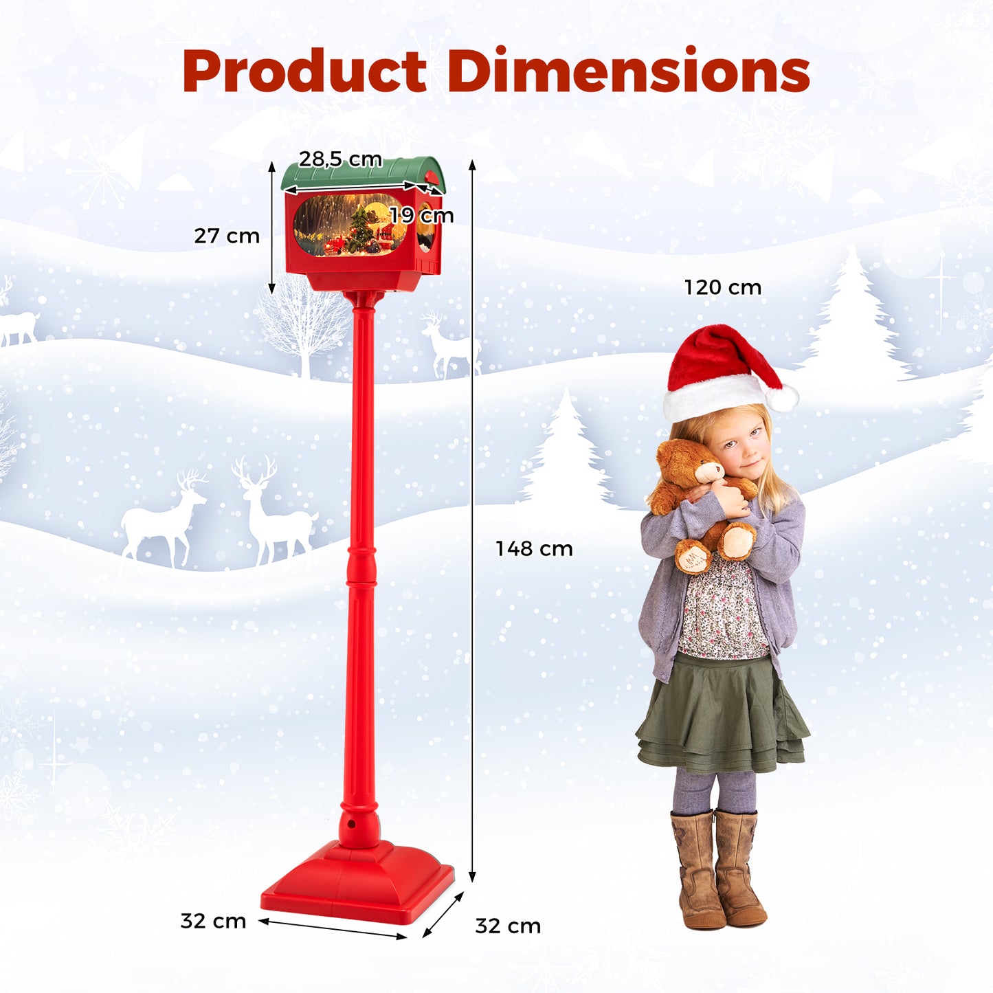 148 CM Musical Christmas Sound and Tap Activated Xmas Indoor Street Lamp-Red