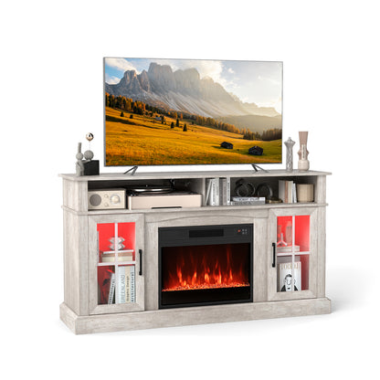 148cm Fireplace TV Stand with LED Lights Entertainment Center for 65 Inch TV-Grey