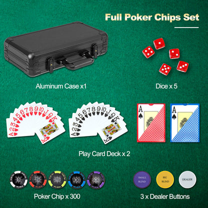 300 Pieces 14 Gram Texas Holdem Poker Chip Set with Dealer Buttons and Dice-Black
