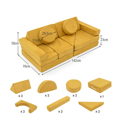 14 PCS Modular Kids Play Couch Child Sectional Sofa Building Blocks Playset-Yellow