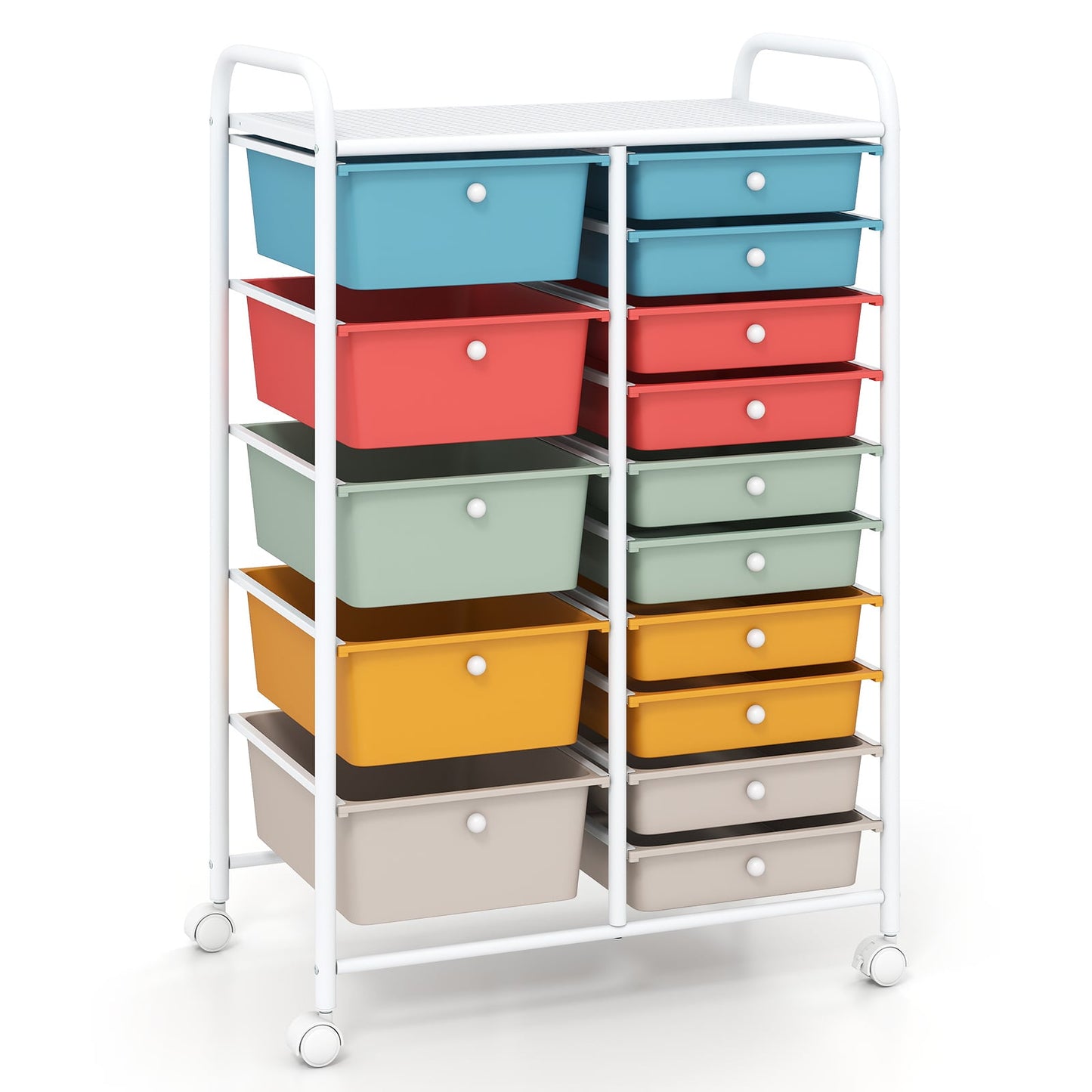 15 Drawer Rolling Storage Cart with Metal Frame and Lockable Wheels for Art Crafts-Rainbow