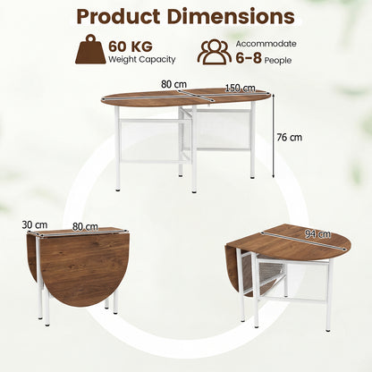 150 CM Folding Dining Table for 6-8 People with Metal Legs-Natural