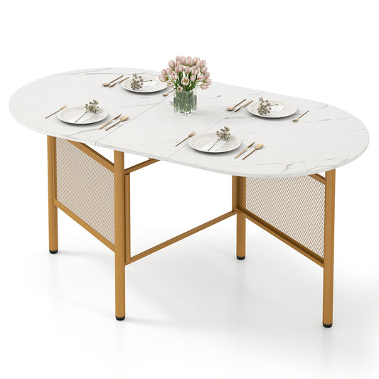 150 CM Folding Dining Table for 6-8 People with Metal Legs-White & Golden