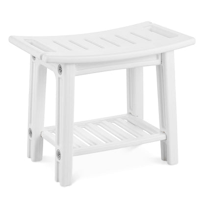 150 KG Capacity HDPE Shower Bench with Storage Shelf and Handles-White