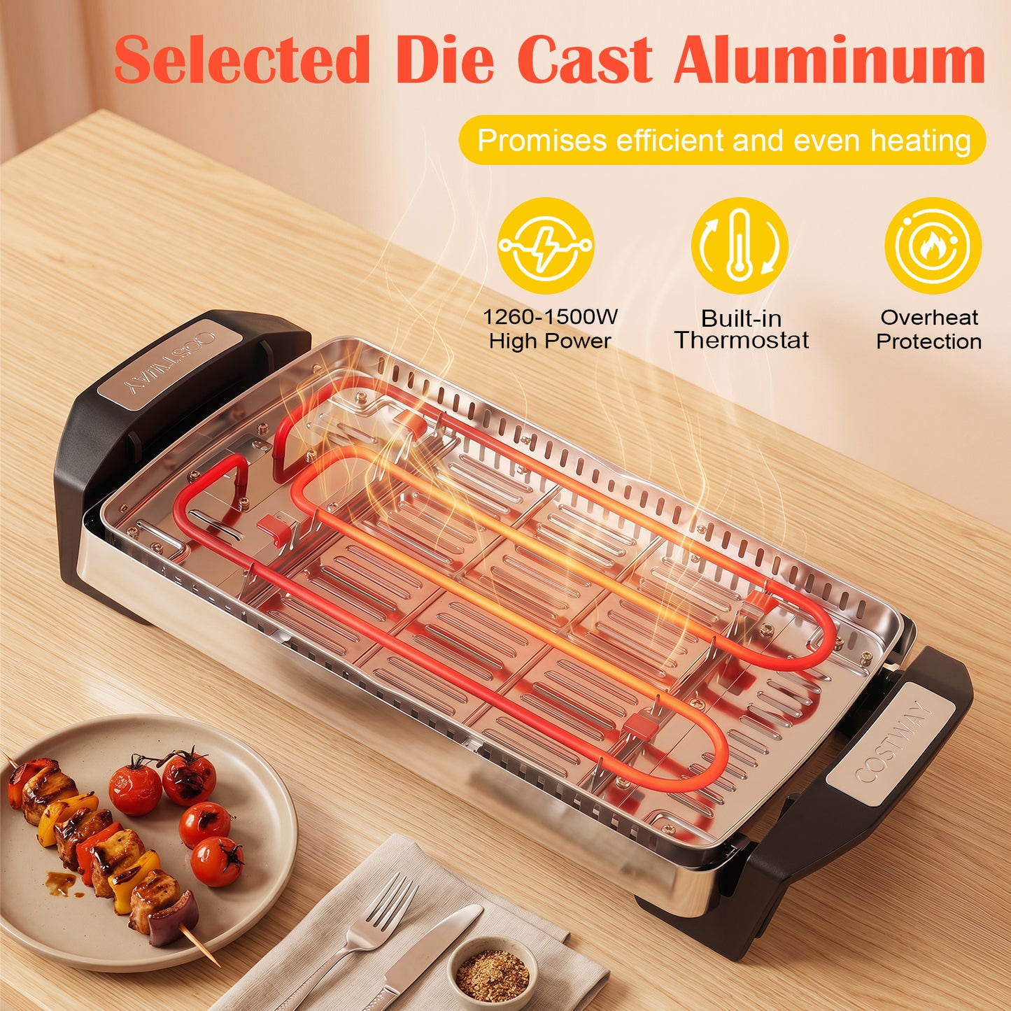1500W Electric Reversible Grill with Nonstick Cooking Surface