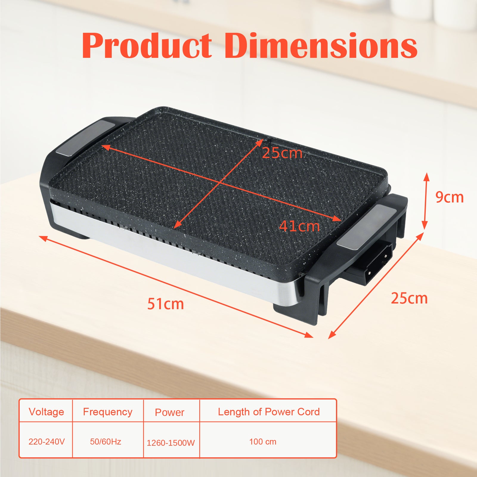 1500W Electric Reversible Grill with Nonstick Cooking Surface