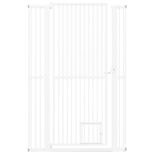 150CM Extra Tall Pet Gate Heavy-Duty Metal Easy Walk Through Gate-White