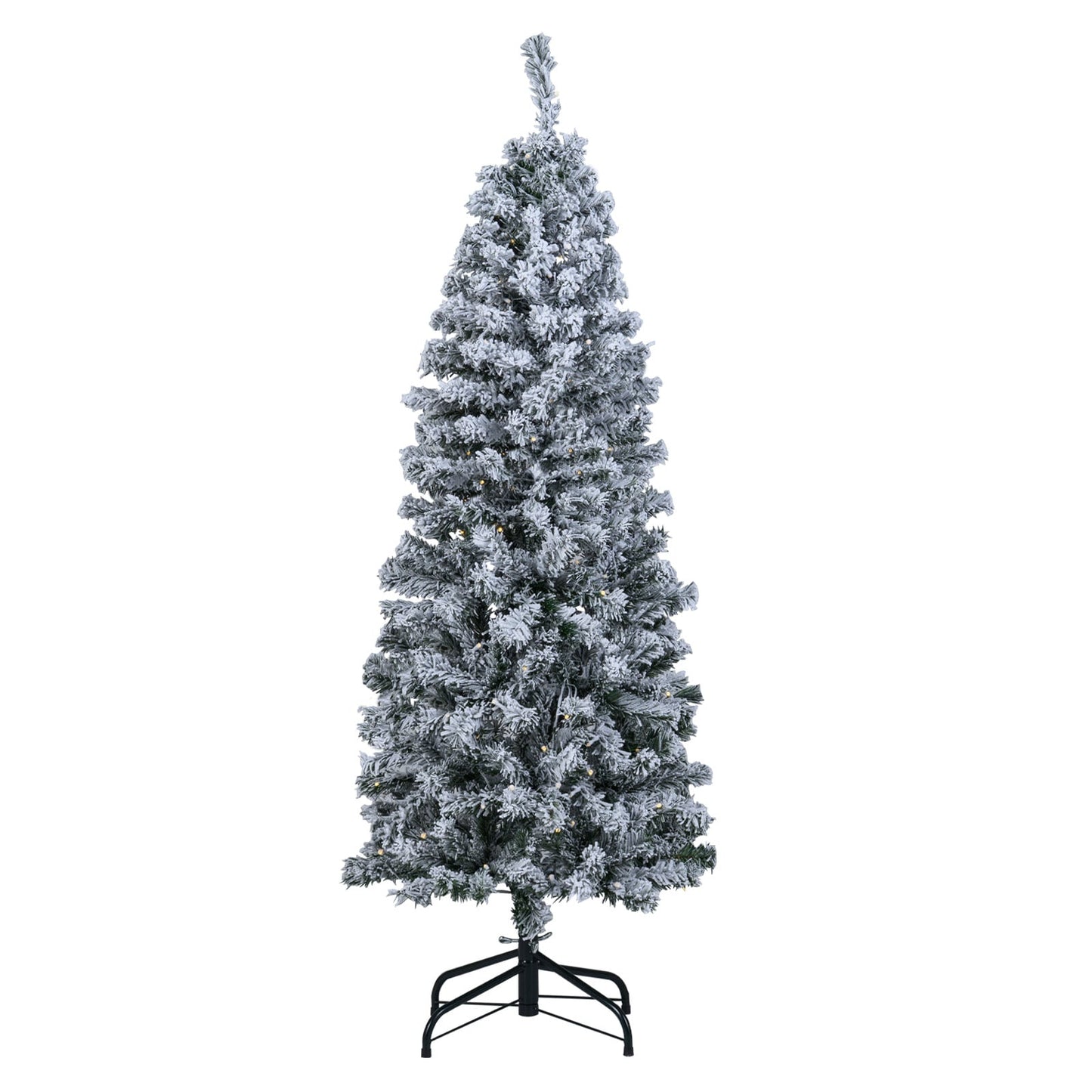 150 CM Pre-Lit Christmas Tree Hinged Slim Pencil Xmas Tree with 329 Snow Flocked PVC Branch Tips-1.5 M