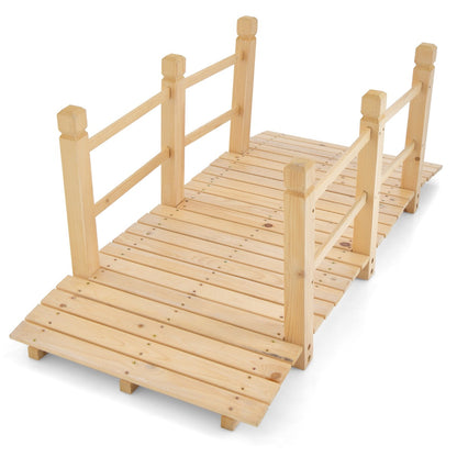 150 cm Wooden Garden Bridge with Double Safety Rails for Backyard Gravel Road-Natural