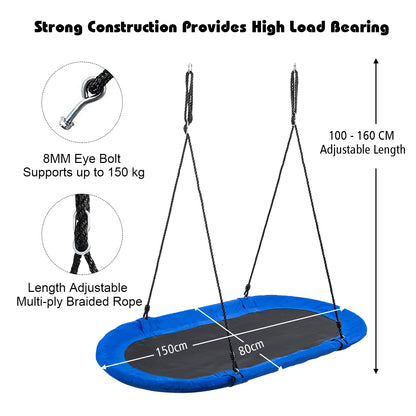 150 cm Oval Swing with Height-Adjustable Rope for Outdoor Indoor-Blue