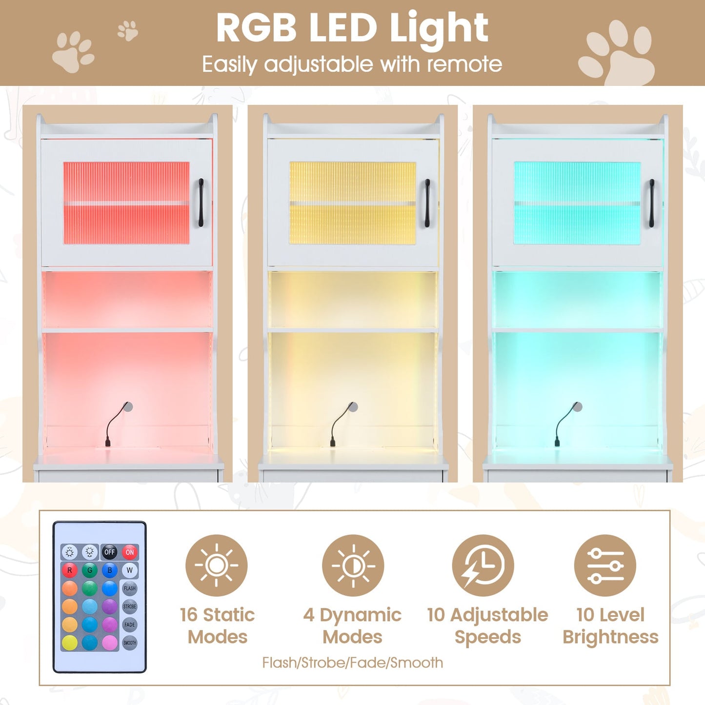 152 cm Tall Cat Litter Box Enclosure with Adjustable LED Light-White