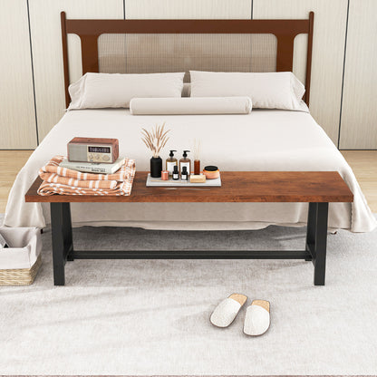 153CM Entryway Shoe Bench 3 Person with Metal Frame-Walnut